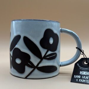 White and Black Floral Ceramic Mug NEW